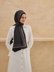 CARDİON MEDİNE İPEĞİ ŞAL MONOGRAM SİYAH VİZON