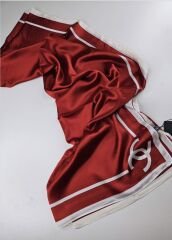 CHANEL C DESEN VUAL İPEK ŞAL  ORTASI BOŞ BORDO