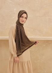CARDİON MEDİNE İPEĞİ ŞAL MONOGRAM KAHVE SARI