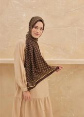 CARDİON MEDİNE İPEĞİ ŞAL MONOGRAM KAHVE SARI