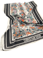 VUAL İPEK ŞAL ÇİÇEKLİ DESENLİ RENKLİ BEYAZ SİYAH