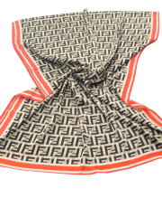 VUAL İPEK ŞAL  F DESEN SİYAH  KREM TURUNCU