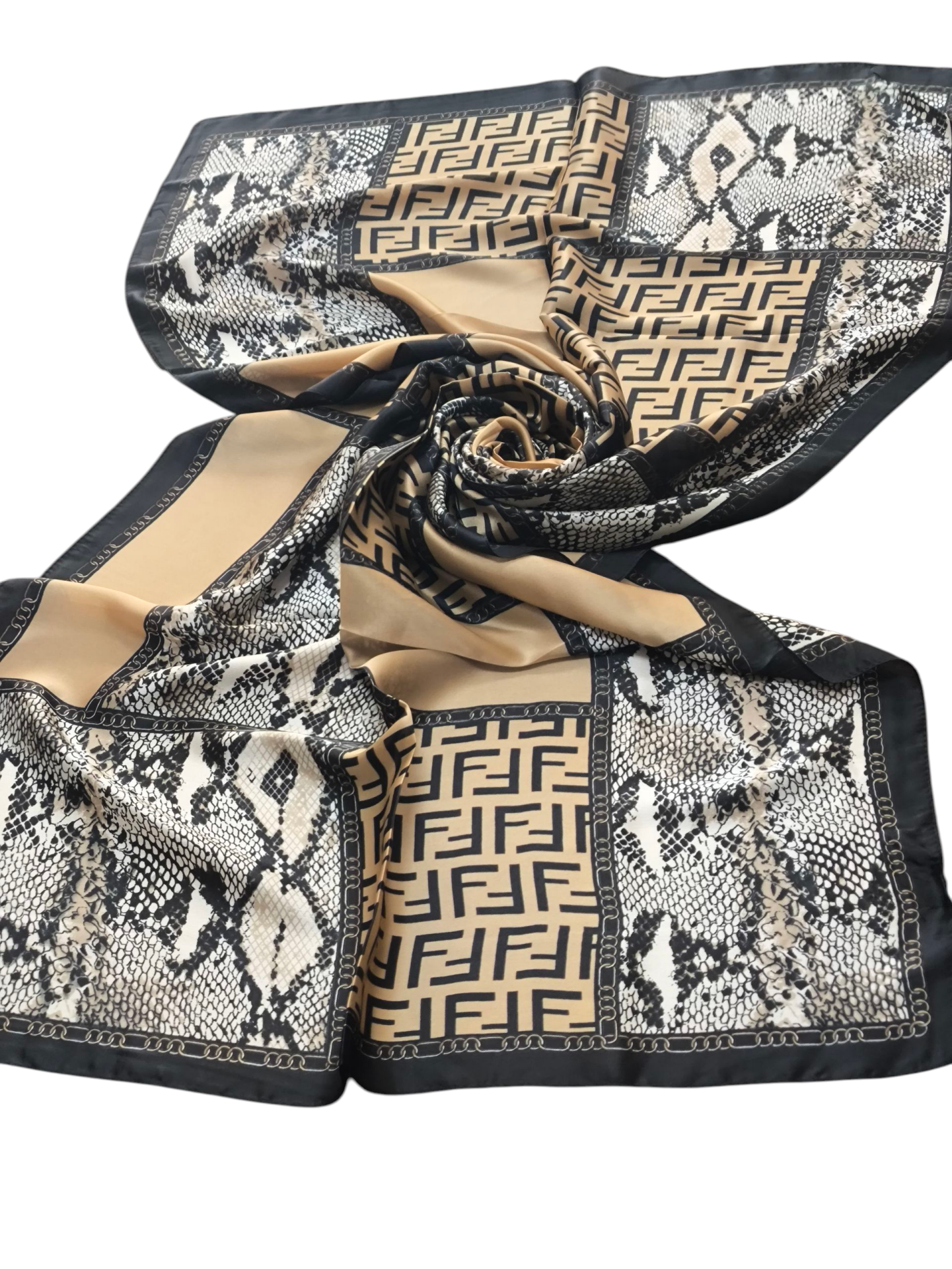 VUAL İPEK ŞAL  F DESEN SİYAH  GOLD