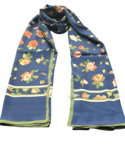 VUAL İPEK ŞAL KÜÇÜK  ÇİÇEK DESENLİ  LACİVERT