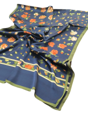 VUAL İPEK ŞAL KÜÇÜK  ÇİÇEK DESENLİ  LACİVERT