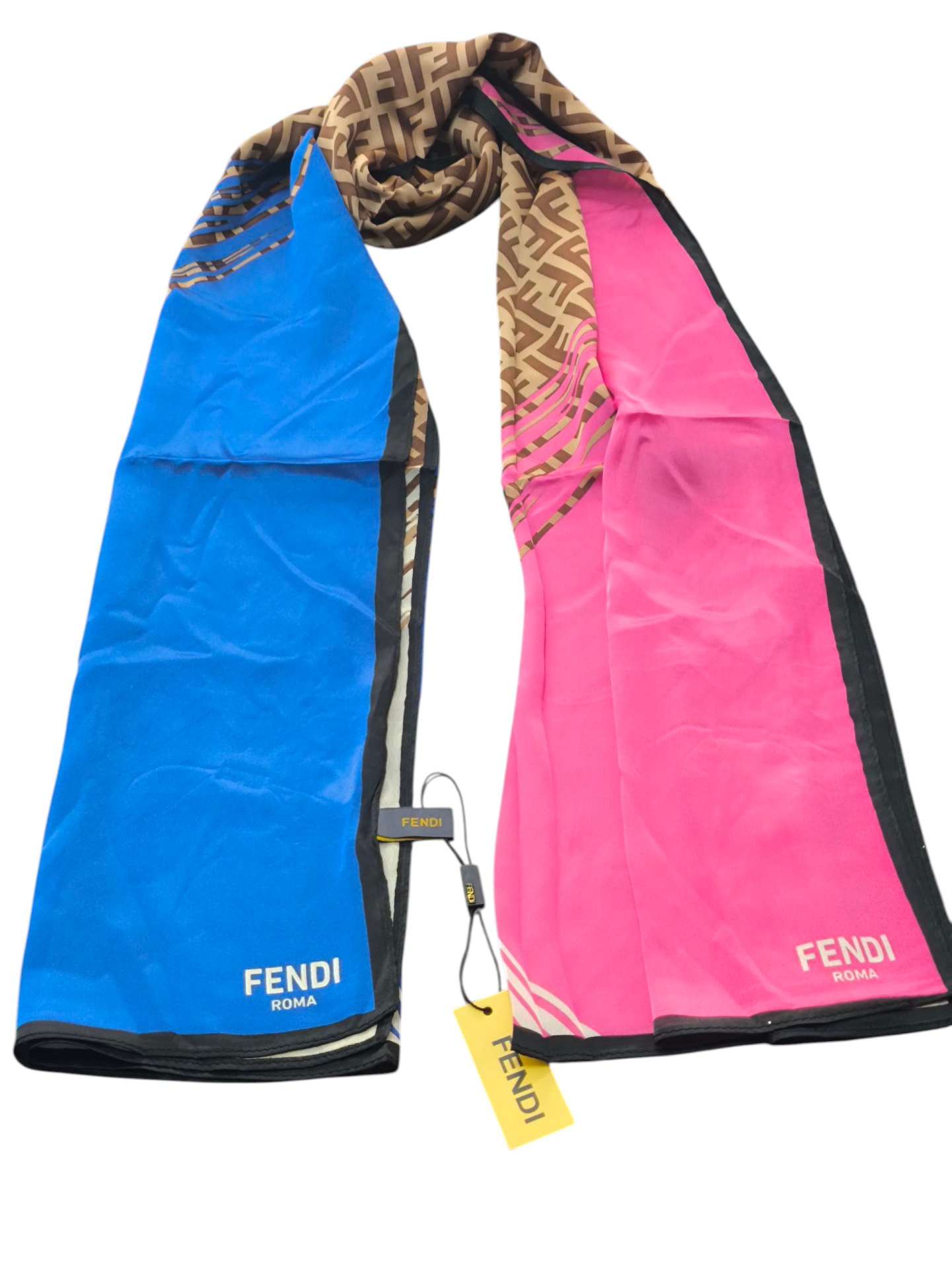 FENDİ VUAL İPEK ŞAL  F BASKILI  DESEN  KOYU MAVİ FUŞYA PEMBE