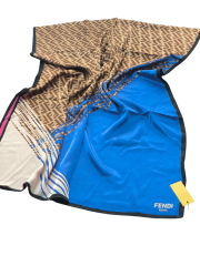 FENDİ VUAL İPEK ŞAL  F BASKILI  DESEN  KOYU MAVİ FUŞYA PEMBE