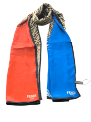 FENDİ VUAL İPEK ŞAL  F BASKILI  DESEN  SAKS MAVİ TURUNCU