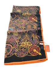 VUAL İPEK ŞAL KARIŞIK DESEN  SİYAH KOYU TURUNCU