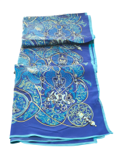 VUAL İPEK ŞAL KARIŞIK DESEN  KOYU MAVİ