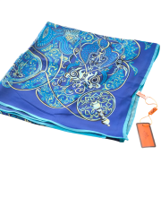 HERMES VUAL İPEK ŞAL KARIŞIK DESEN  KOYU MAVİ