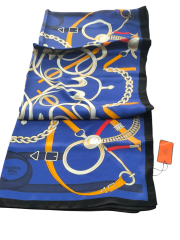 KEMER ZİNCİRLİ MODEL VUAL İPEK ŞAL SAKS MAVİSİ