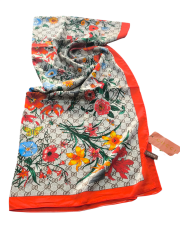 GUCCİ VUAL İPEK ŞAL ÇİÇEKLİ  G BASKILI NAR ÇİÇEĞİ VİZON