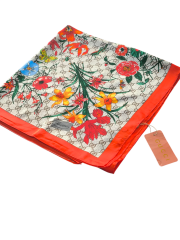 GUCCİ VUAL İPEK ŞAL ÇİÇEKLİ  G BASKILI NAR ÇİÇEĞİ VİZON
