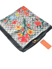 GUCCİ VUAL İPEK ŞAL ÇİÇEKLİ  G BASKILI SİYAH GRİ