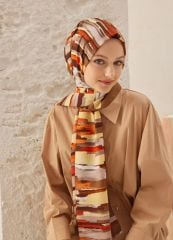 CARDİON MEDİNE İPEĞİ ŞAL PASTEL MODEL KREM KİREMİT