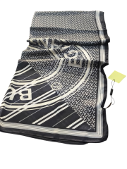 VUAL İPEK ŞAL YAZILI DESEN SİYAH KIRIK BEYAZ GRİ