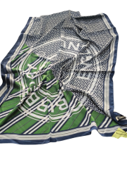 VUAL İPEK ŞAL YAZILI DESEN LACİVERT YEŞİL