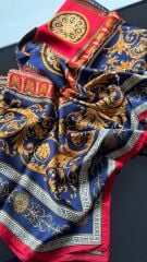 Versace Vual İpek Şal Lacivert Kırmızı