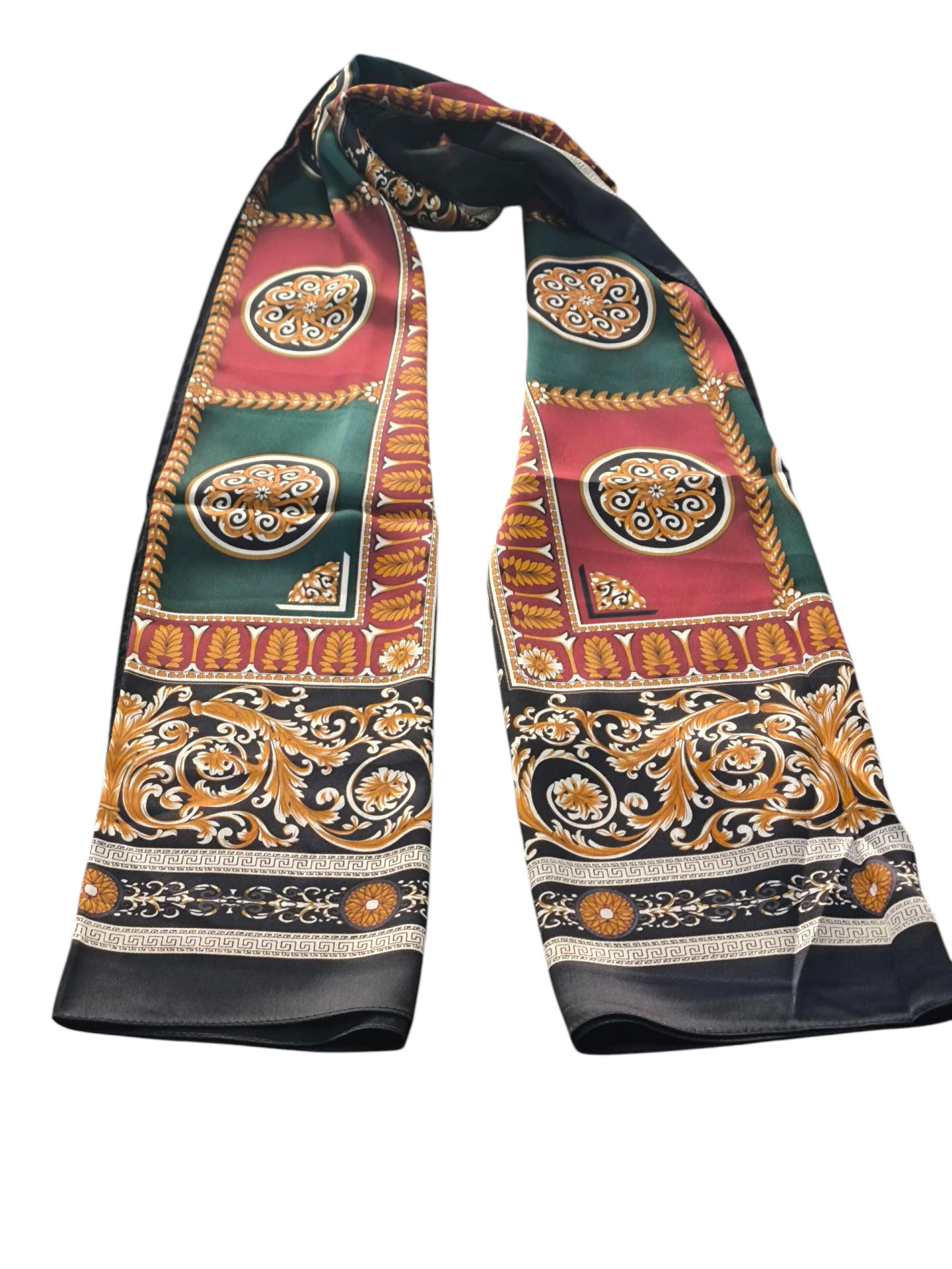 Vual İpek Şal  Varok Desen Siyah Yeşil Bordo