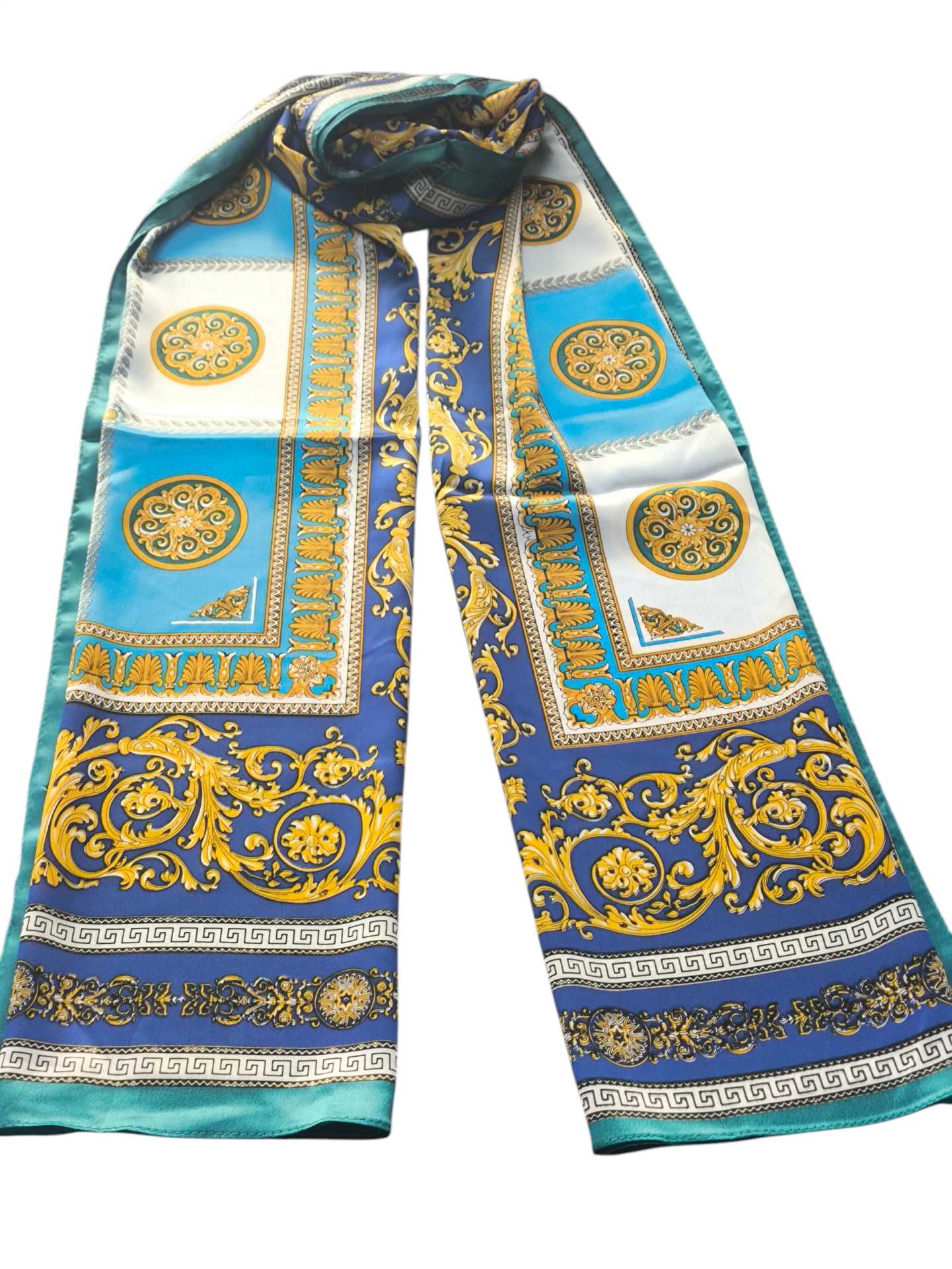 Vual İpek Şal Varok  Desen Petrol Saks Mavi