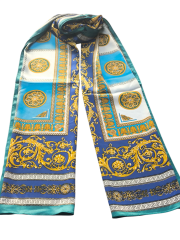 Vual İpek Şal Varok  Desen Petrol Saks Mavi