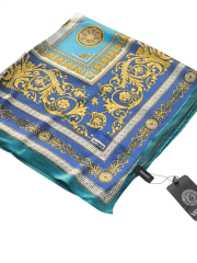 Versace Vual İpek Şal Petrol Saks Mavi