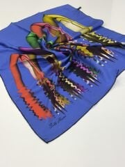 SİLKHOME TİVİL  İPEK EŞARP SAKS MAVİ 2002-3