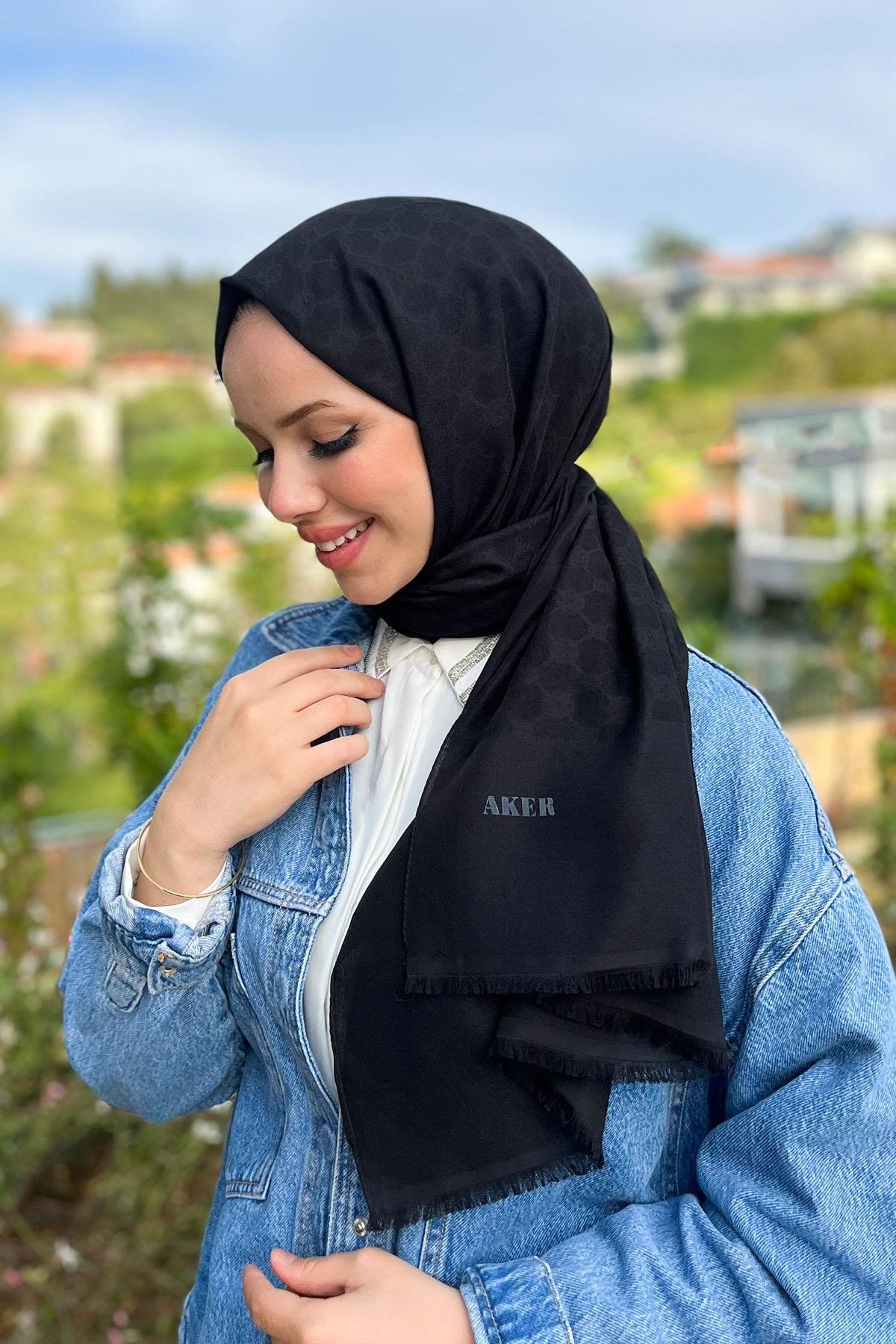 AKER ELEGANCE MONOGRAM ŞAL 1090100-911 SİYAH