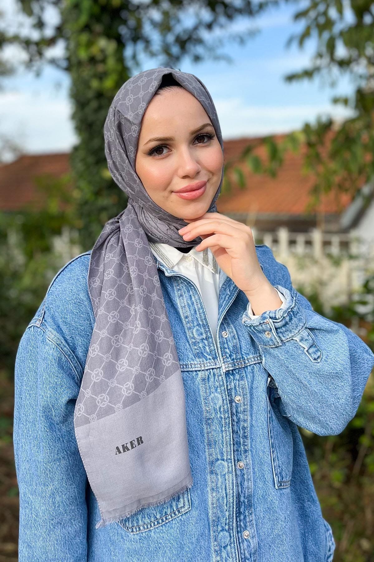 AKER ELEGANCE MONOGRAM ŞAL 1090100-971 GRİ
