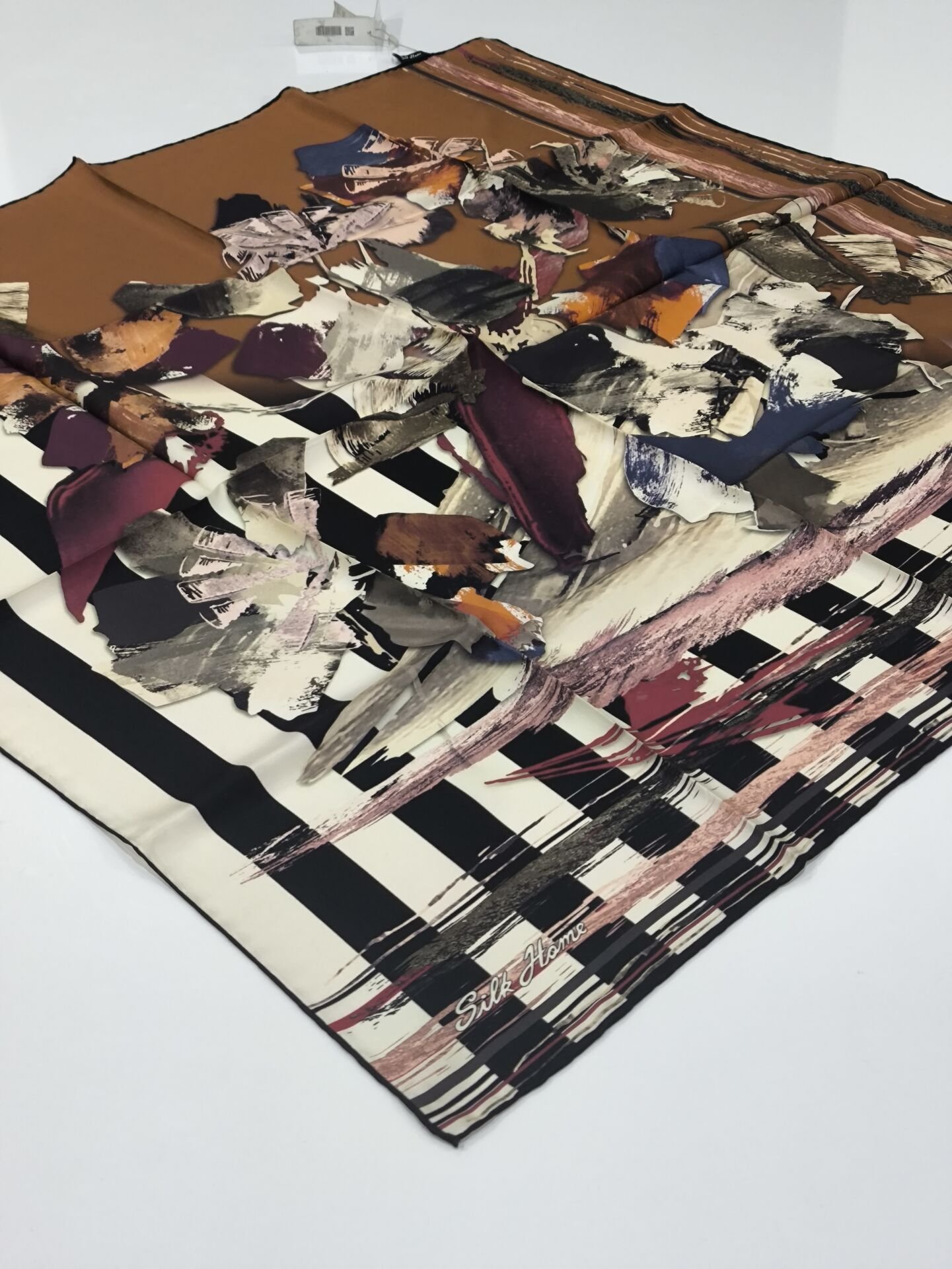 SİLKHOME TİVİL  İPEK EŞARP KİREMİT SİYAH 1002-2