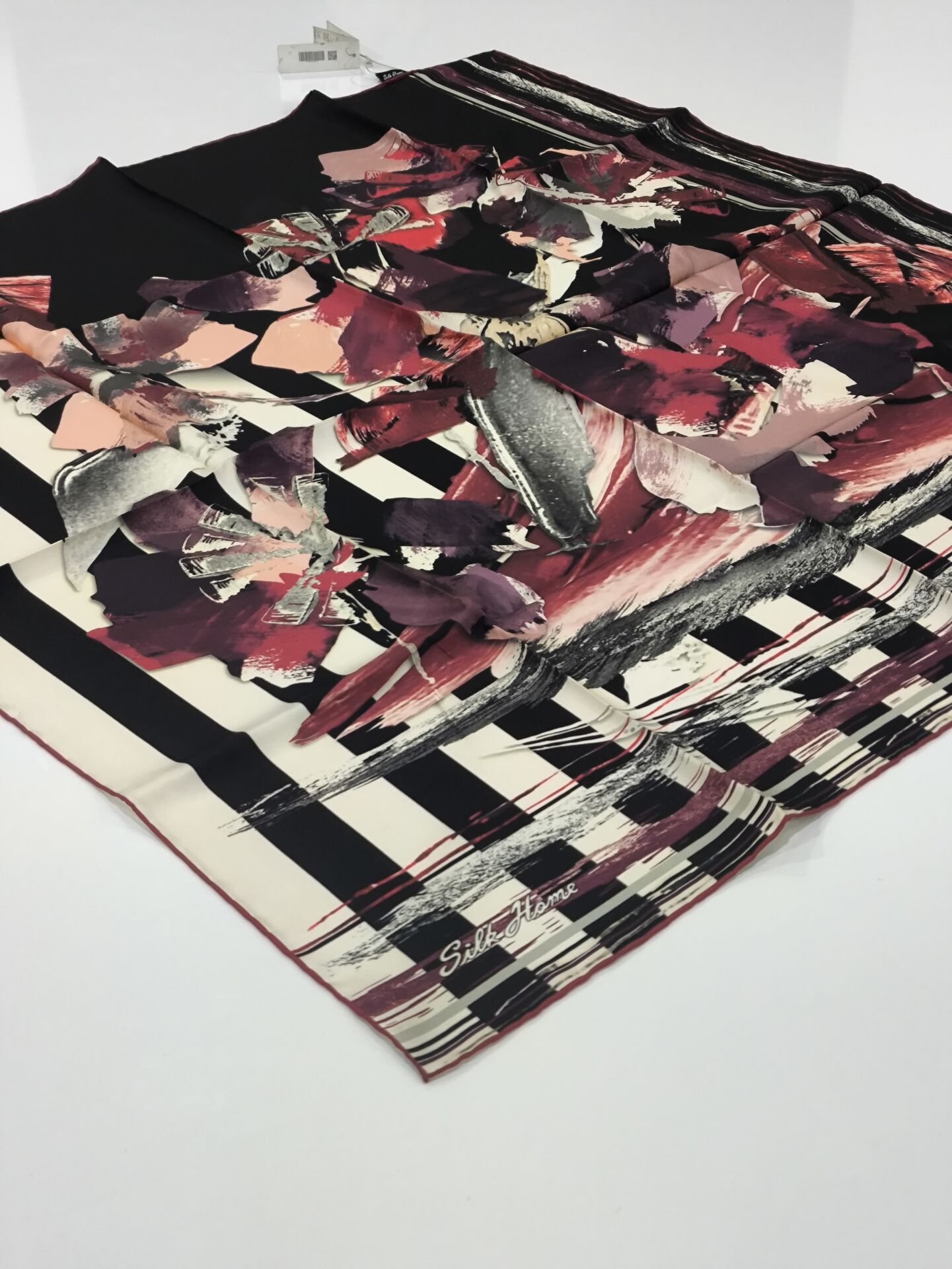 SİLKHOME TİVİL  İPEK EŞARP SİYAH BORDO GRİ 1002-3