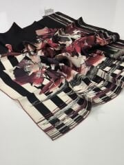 SİLKHOME TİVİL  İPEK EŞARP SİYAH BORDO GRİ 1002-3