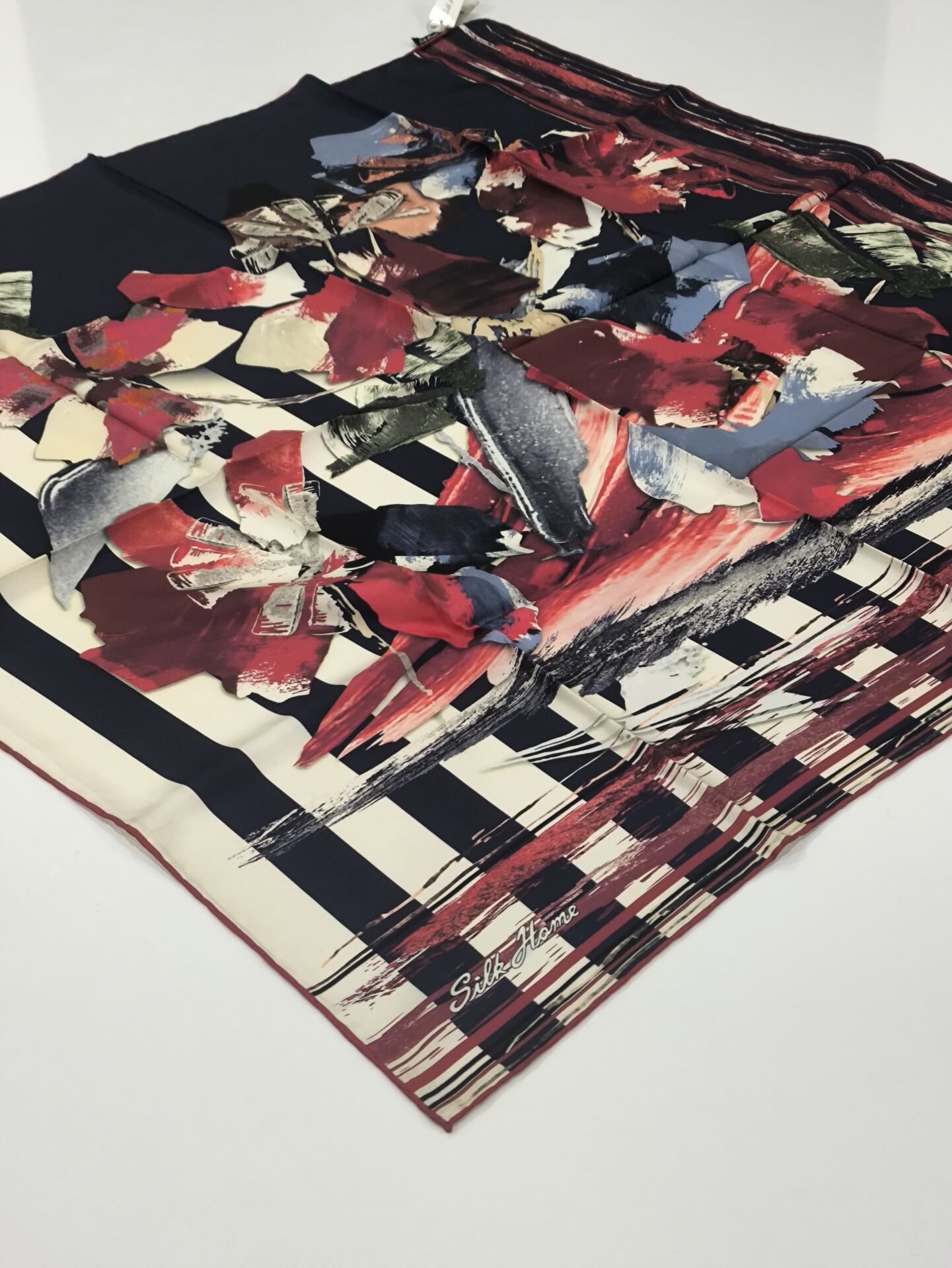 SİLKHOME TİVİL İPEK EŞARP LACİVERT YEŞİL BORDO 1002-5