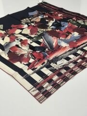 SİLKHOME TİVİL İPEK EŞARP LACİVERT YEŞİL BORDO 1002-5