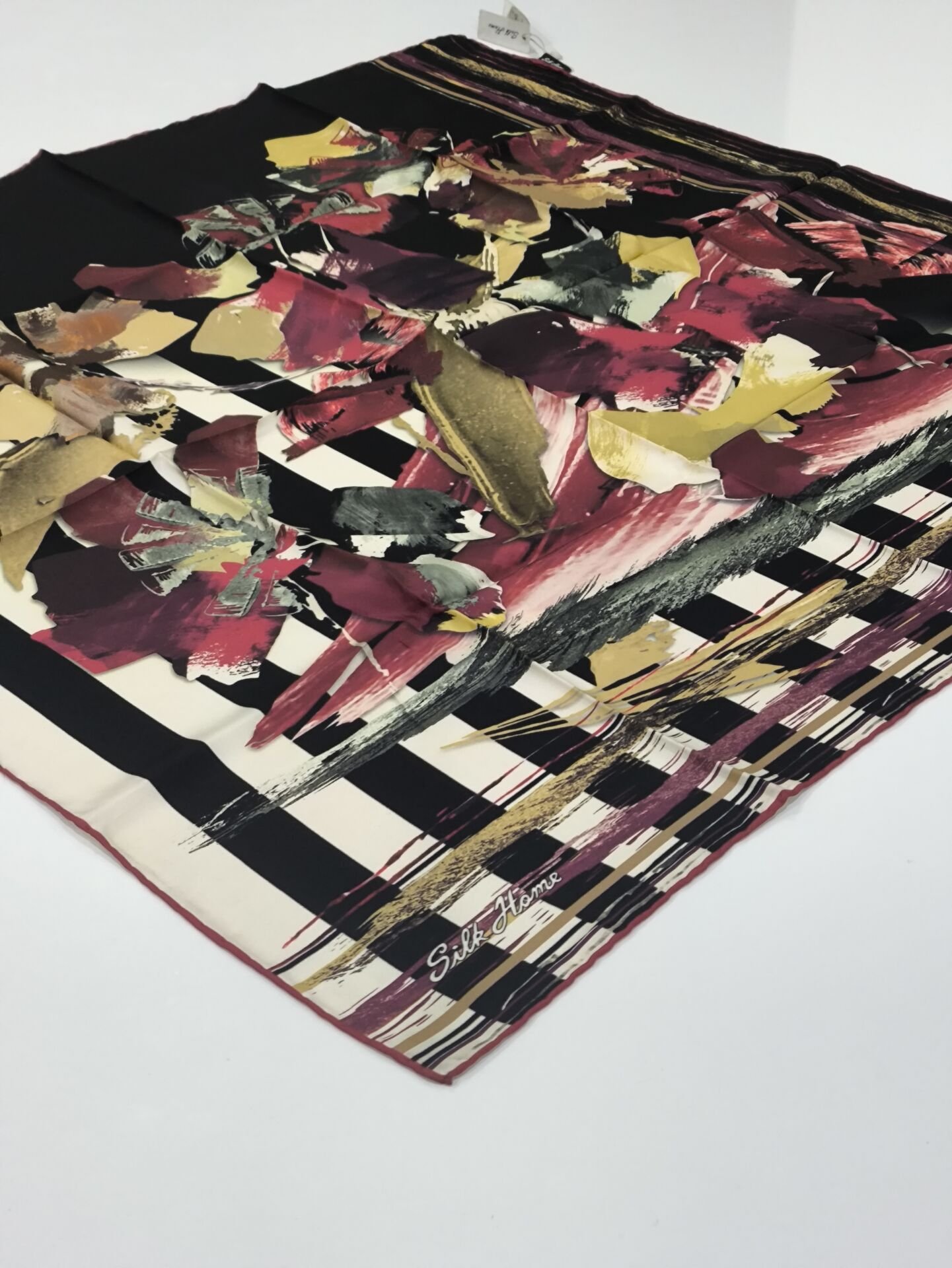 SİLKHOME TİVİL İPEK EŞARP SİYAH BORDO GOLD 1002-6