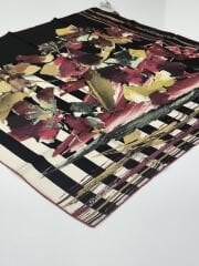 SİLKHOME TİVİL İPEK EŞARP SİYAH BORDO GOLD 1002-6