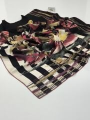 SİLKHOME TİVİL İPEK EŞARP SİYAH BORDO GOLD 1002-6