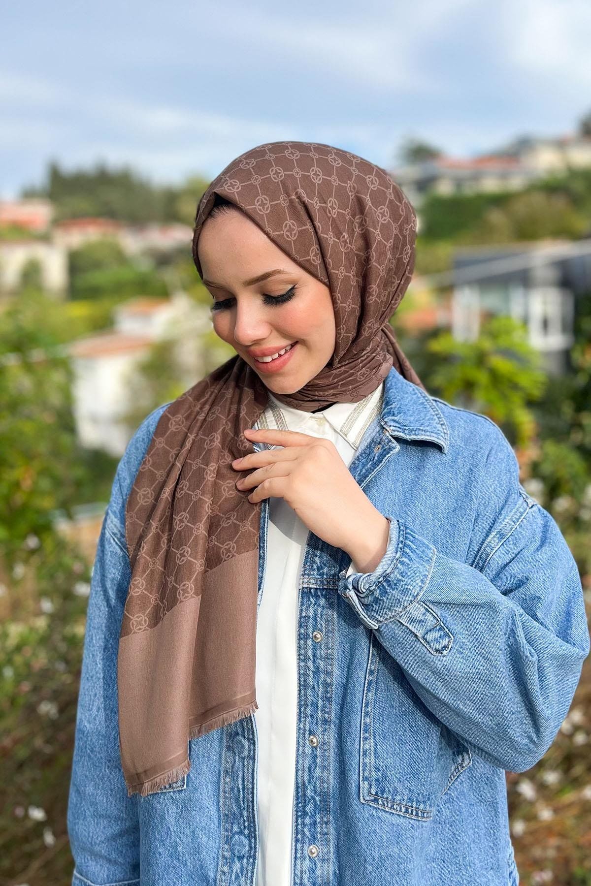 AKER ELEGANCE MONOGRAM ŞAL 1090100-932 KAHVERENGİ