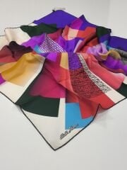 SİLKHOME TİVİL İPEK EŞARP MAVİ ZÜMRÜT FUŞYA 2004-4