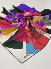 SİLKHOME TİVİL İPEK EŞARP MAVİ ZÜMRÜT FUŞYA 2004-4