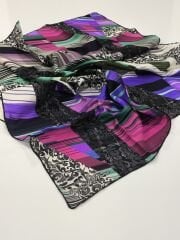 SİLKHOME TİVİL İPEK EŞARP ETNİK DESEN FUŞYA MOR SİYAH 2010-1