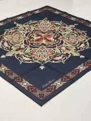 SİLKHOME TİVİL İPEK EŞARP  ETNİK DESEN LACİVERT BORDO 2013 - 1