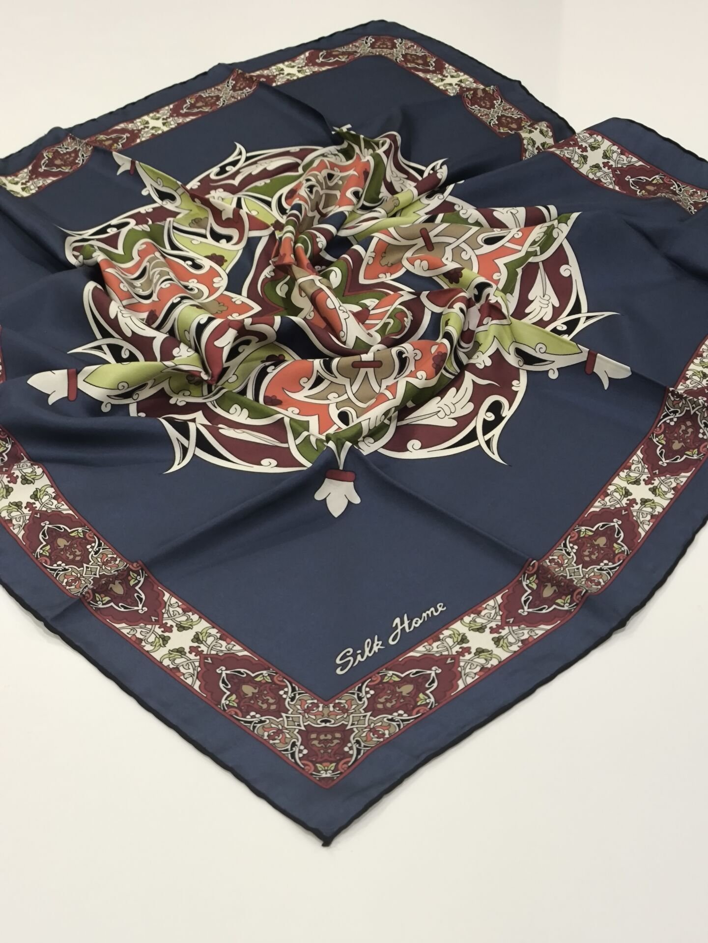 SİLKHOME TİVİL İPEK EŞARP  ETNİK DESEN LACİVERT BORDO 2013 - 1