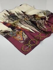 SİLKHOME TİVİL İPEK EŞARP ETNİK DESEN BORDO 1267-05