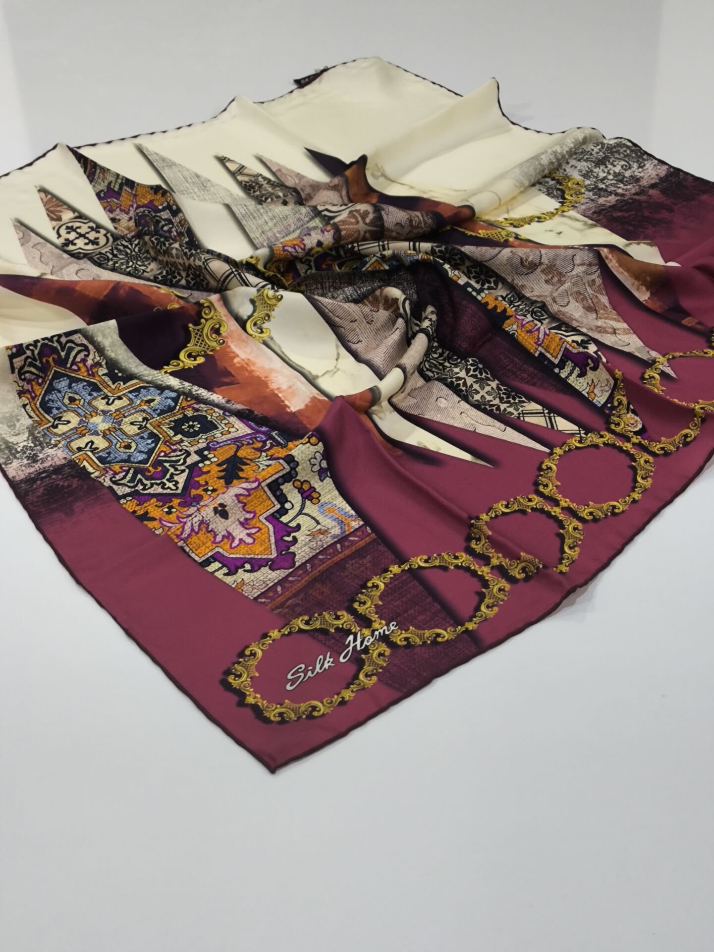 SİLKHOME TİVİL İPEK EŞARP ETNİK DESEN BORDO 1267-05