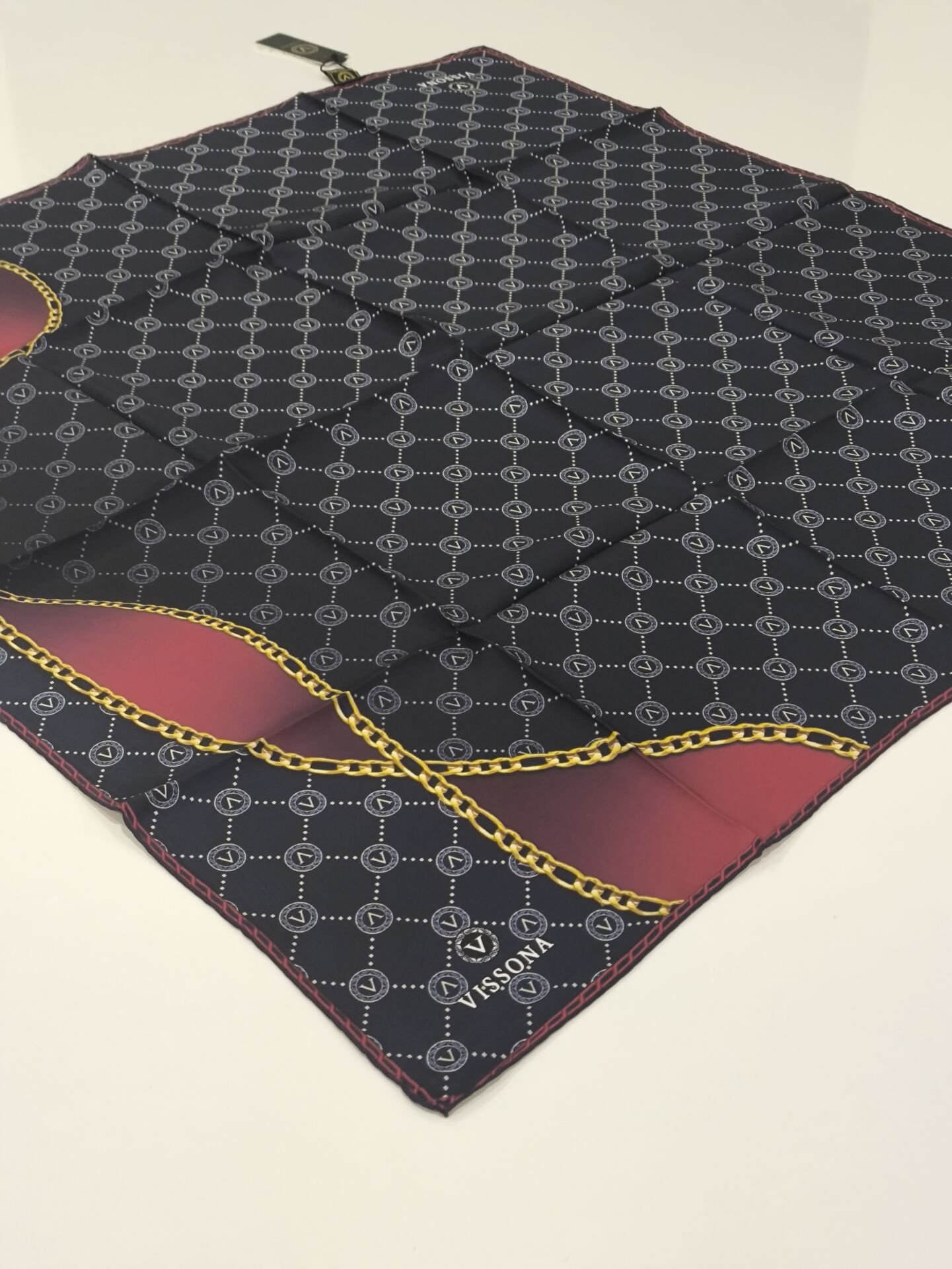 VİSSONA TİVİL İPEK EŞARP ZİNCİR MODEL LACİVERT BORDO 1018-1