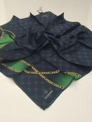 VİSSONA TİVİL İPEK EŞARP ZİNCİR MODEL LACİVERT YEŞİL 1018-2