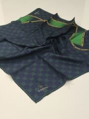 VİSSONA TİVİL İPEK EŞARP ZİNCİR MODEL LACİVERT YEŞİL 1018-2