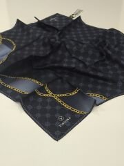 VİSSONA TİVİL İPEK EŞARP ZİNCİR MODEL LACİVERT İNDİGO 1018-3